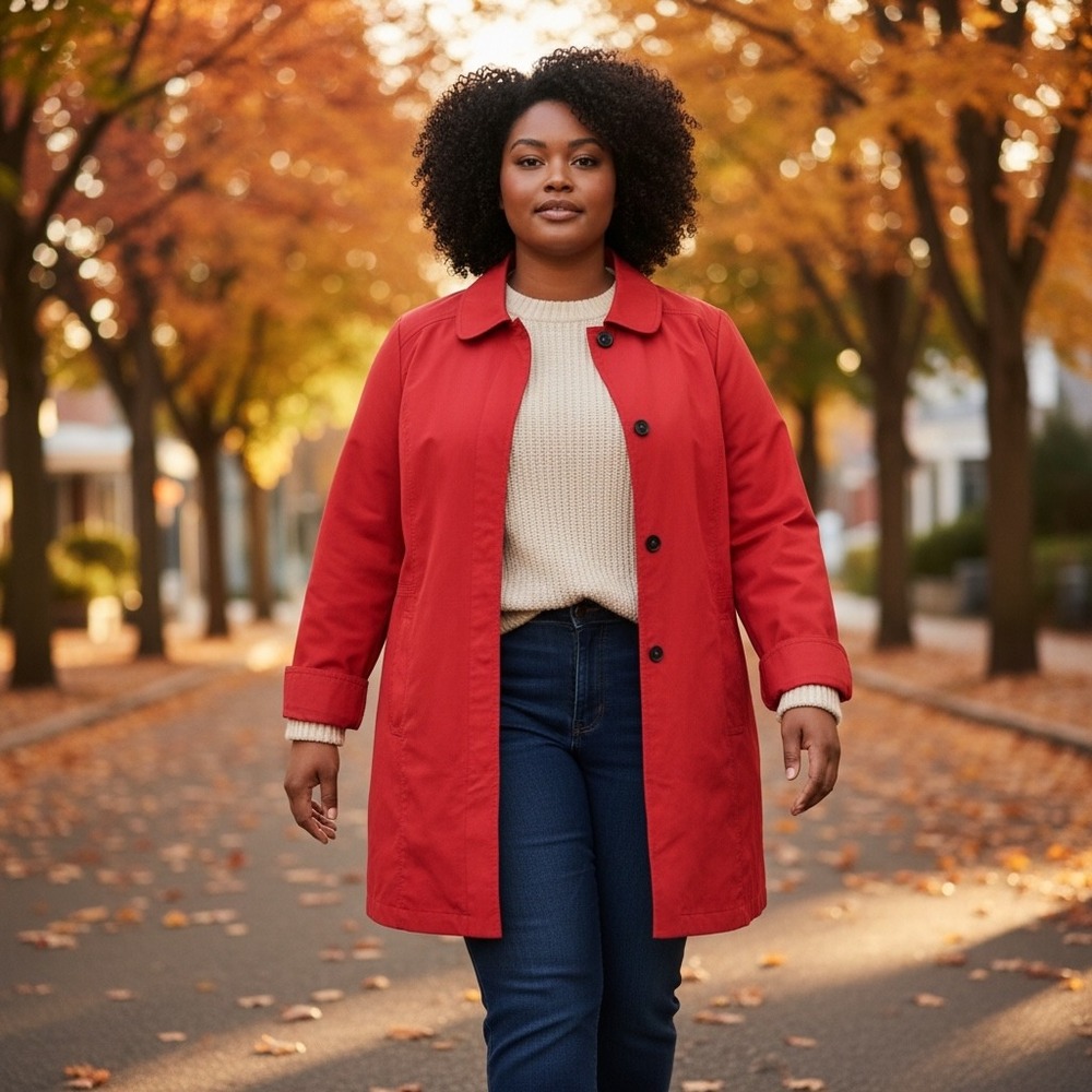 Eddie Bauer Womens Red Trench Coat Cotton Nylon Button Front Plus 2X 7827